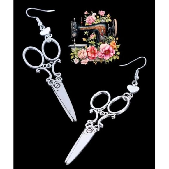 Scissor Earrings New Dangle Hooks Sewing Seamstress Cross Stitch Needlep… - Picture 1 of 12